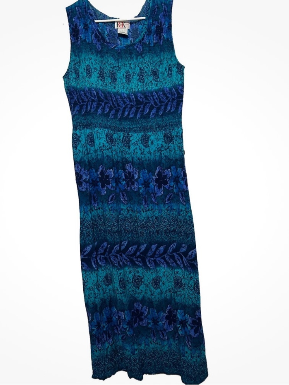 RK Originals Dress 12 Batik Print Rayon Boho Midi Y2K Vintage Smocked Sundress